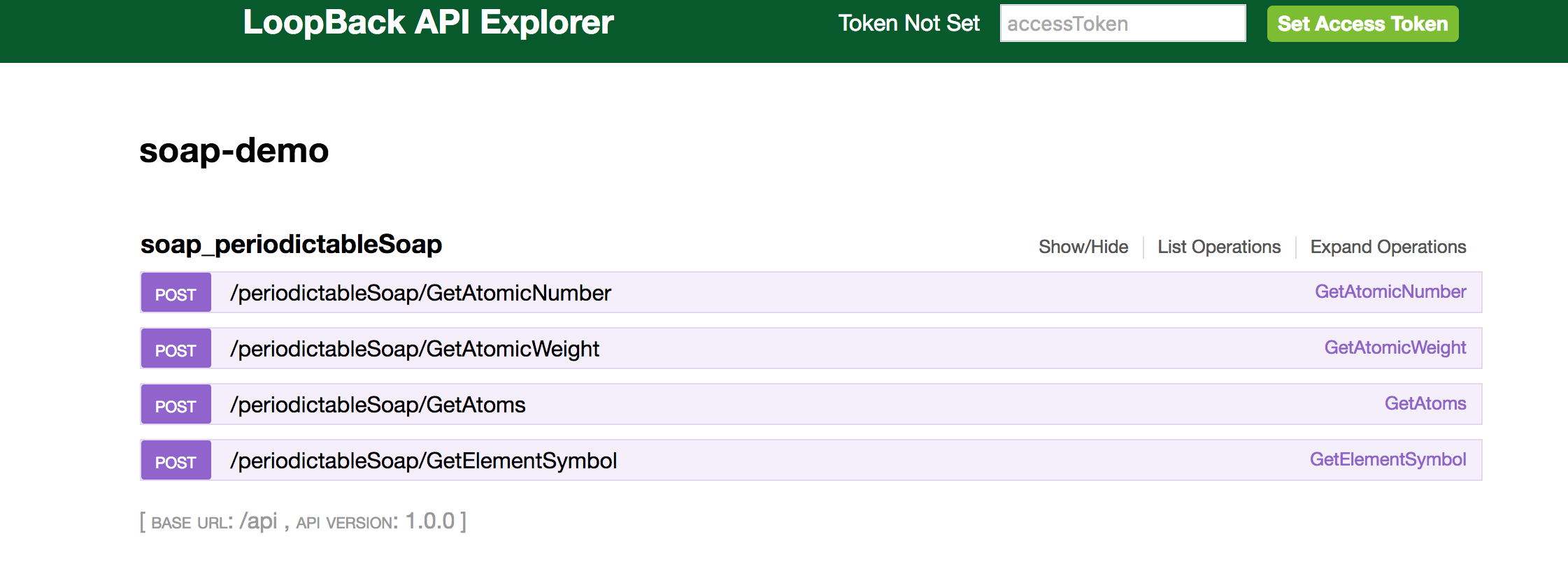 API Explorer for SOAP demo app